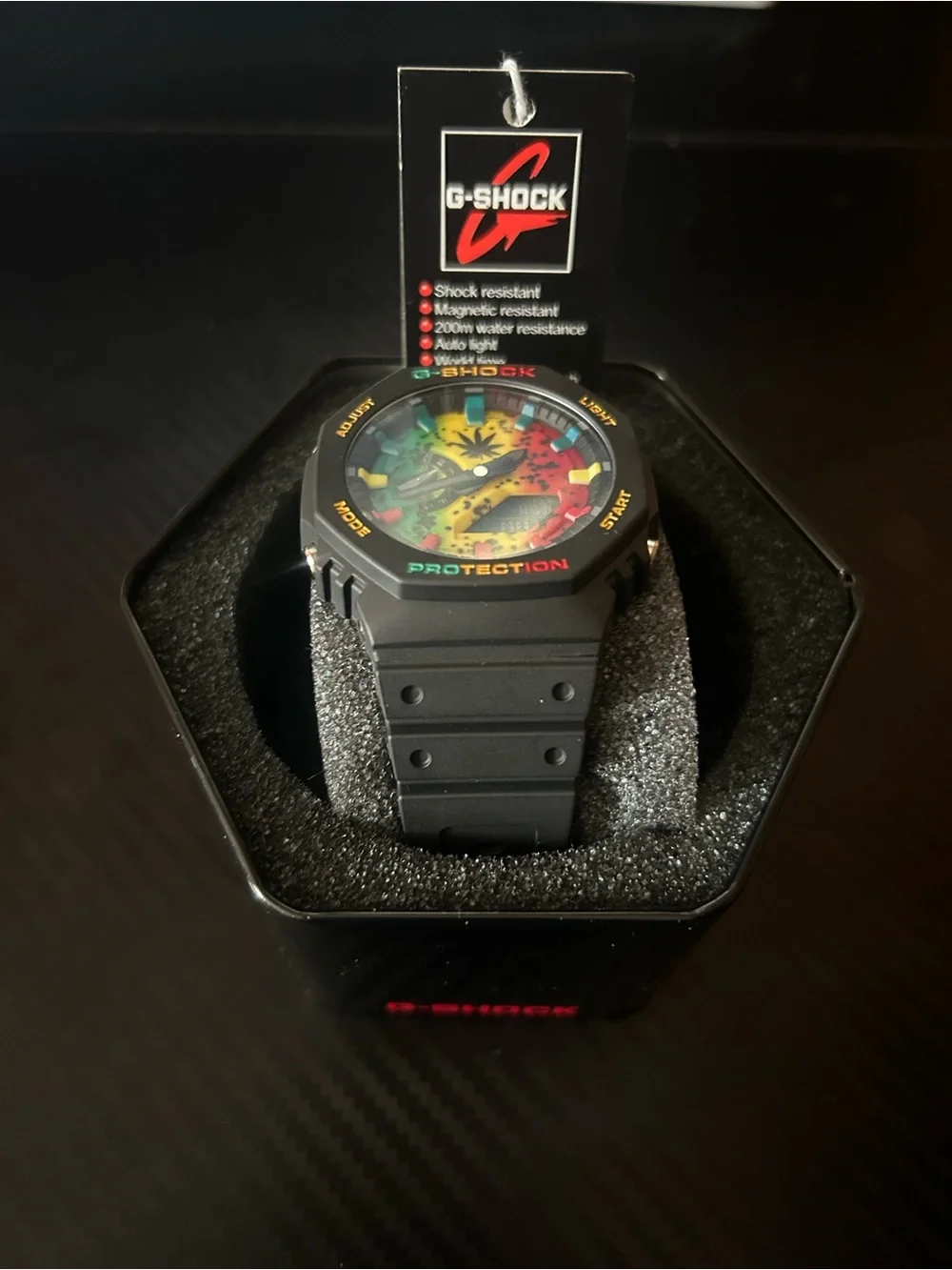 G-Shock Men's Black Watch with Red, Yellow and Green Dial Accents